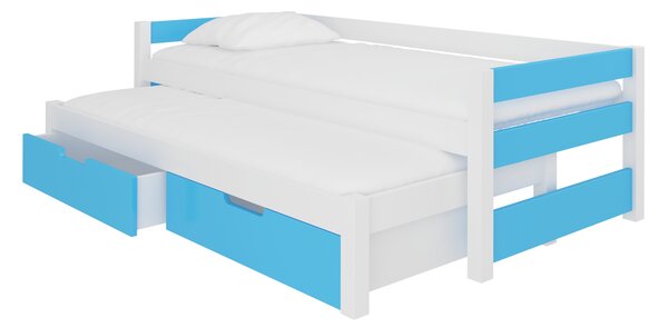 ADRK Rozkládací postel FRAGA, CH-Fra-W+BL-D069, 200x90 cm s matrací, bílá/modrá