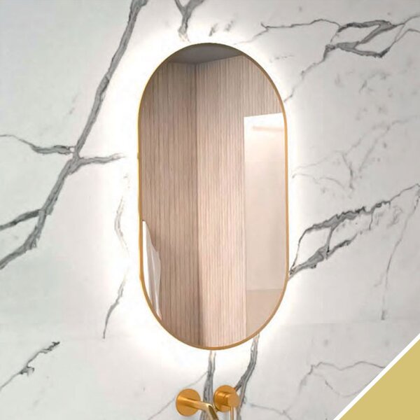 Comodo Zrcadlo ve zlatém kovovém rámu s LED podsvícením po obvodu Nikoletta LED 19 GOLD Typ: bez vypínače, Rozměry (cm): 50x90 - (Nikoletta LED 19/50 GOLD)