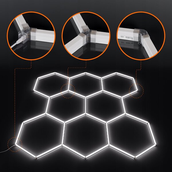 LED HEXAGON osvětlení do garáže 313 × 298 cm, IP54