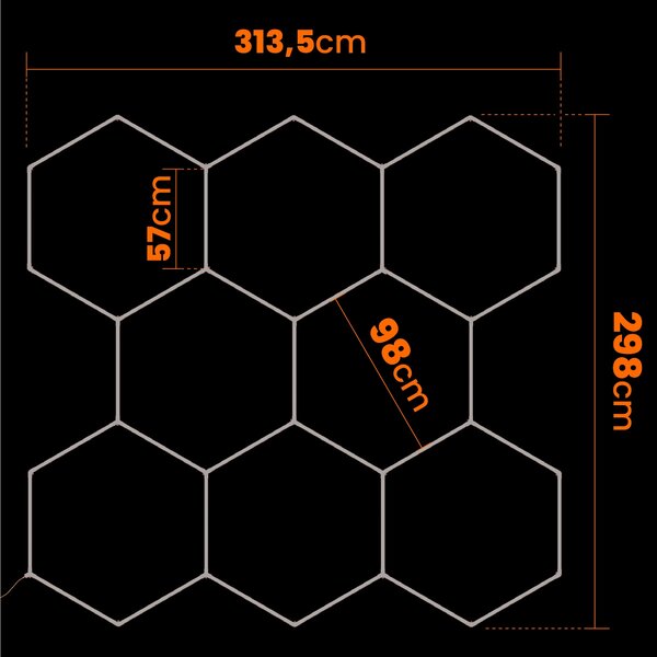 LED HEXAGON osvětlení do garáže 313 × 298 cm, IP54