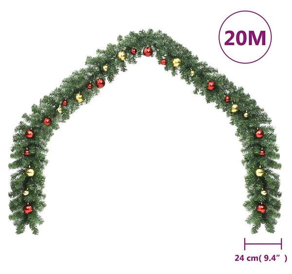 Vánoční girlanda ozdobená baňkami a LED světýlky 20 m 246408