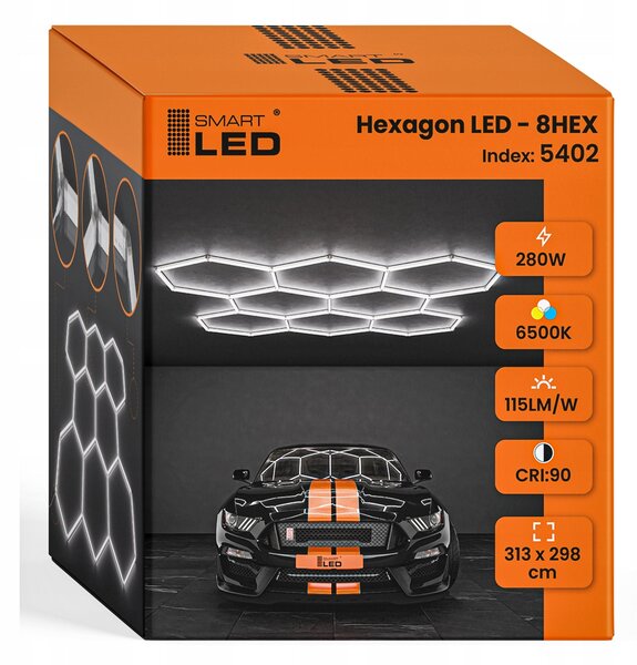 LED HEXAGON osvětlení do garáže 313 × 298 cm, IP54