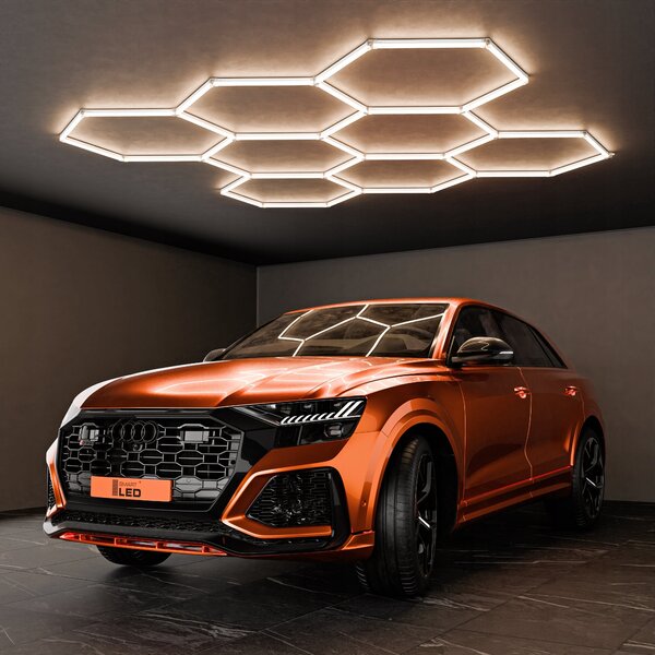 LED HEXAGON osvětlení do garáže 313 × 298 cm, 280 W, neutrální bílá 4000 K, IP54