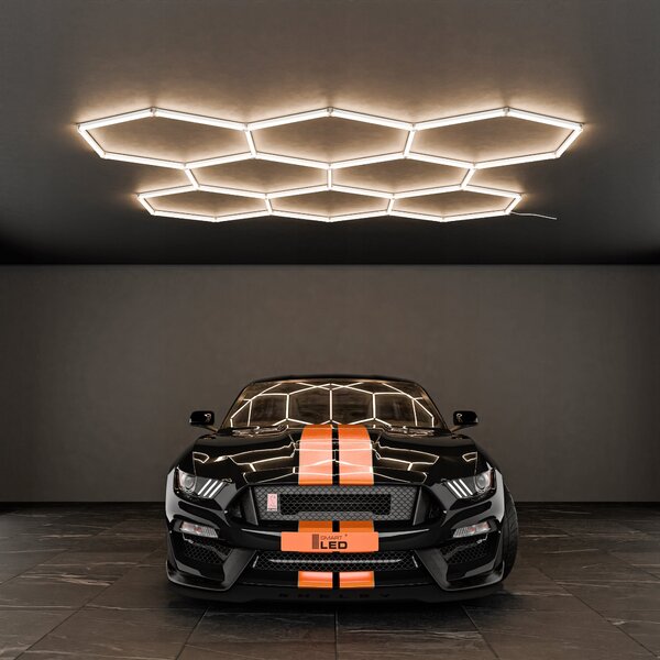 LED HEXAGON osvětlení do garáže 313 × 298 cm, 280 W, neutrální bílá 4000 K, IP54