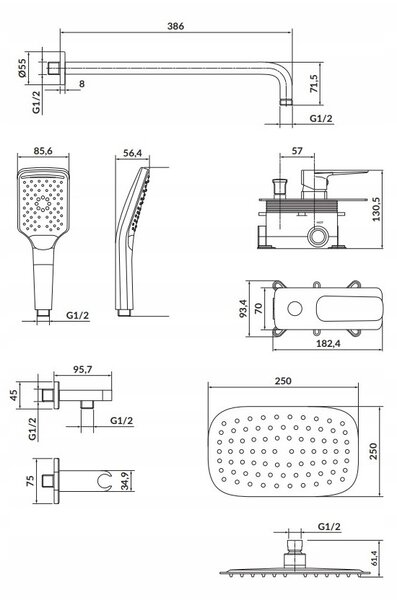 Cersanit Larga - podomítková sprchová sada, černá, S952-031