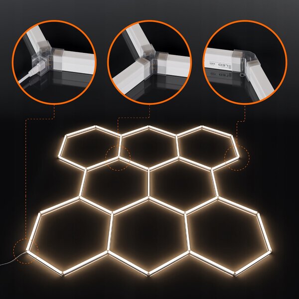 LED HEXAGON osvětlení do garáže 313 × 298 cm, 280 W, neutrální bílá 4000 K, IP54