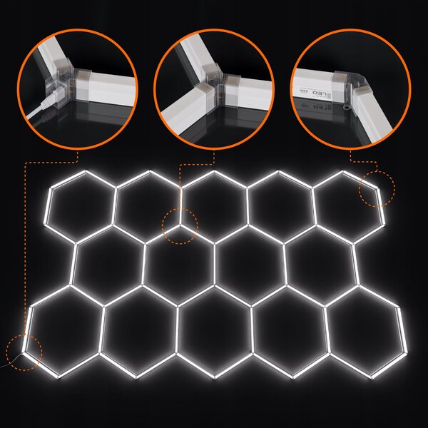 LED HEXAGON osvětlení do garáže 522 × 298 cm, 456 W, studená bílá 6500 K, IP54