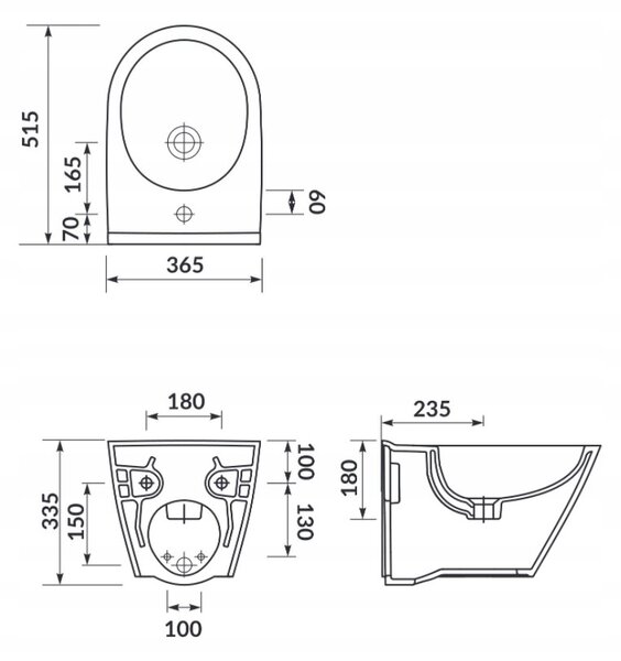 Cersanit City Oval, závěsný bidet 52x37cm, bílá, K35-043