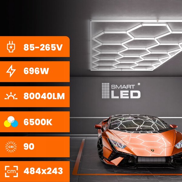 LED HEXAGON osvětlení do garáže 484 × 243 cm, IP54