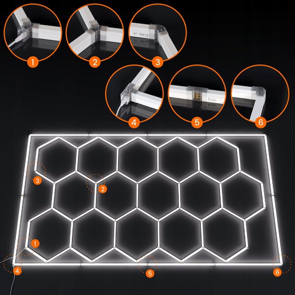 LED HEXAGON osvětlení do garáže 484 × 243 cm, IP54
