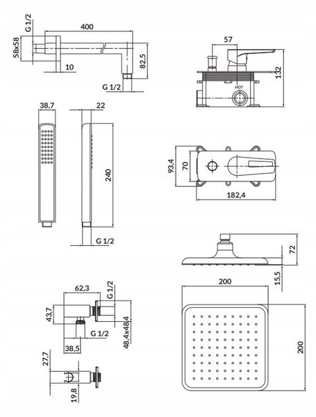 Cersanit Mille, podomítkový sprchový set B253, chromová, S952-012