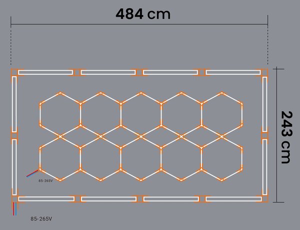 LED HEXAGON osvětlení do garáže 500 W, 484 × 243 cm, studená bílá, IP54