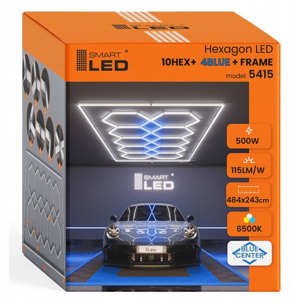 LED HEXAGON osvětlení do garáže 500 W, 484 × 243 cm, studená bílá, IP54