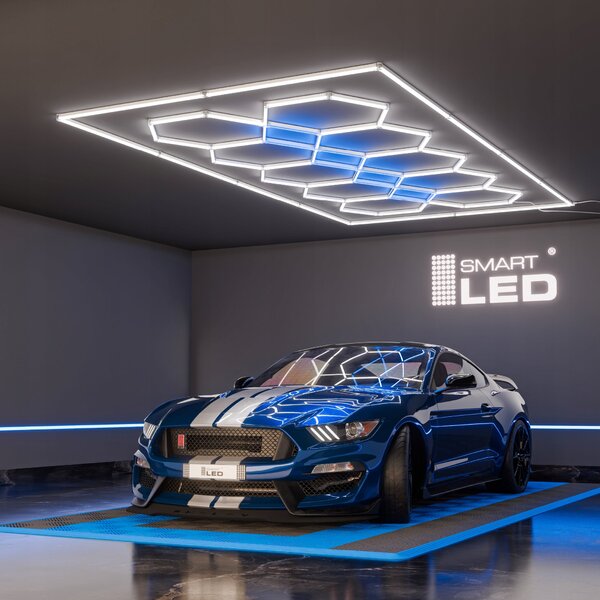 LED HEXAGON osvětlení do garáže 500 W, 484 × 243 cm, studená bílá, IP54
