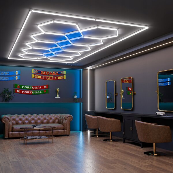 LED HEXAGON osvětlení do garáže 500 W, 484 × 243 cm, studená bílá, IP54