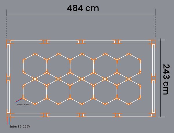 LED HEXAGON osvětlení do garáže 500 W, 484 × 243 cm, studená bílá, IP54