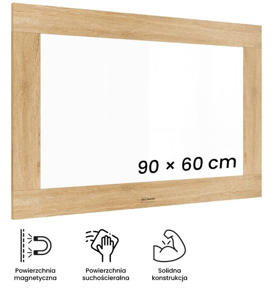Magnetická tabule PREMIUM 90x60 cm v rámu v barvě dubu, MP96OAK