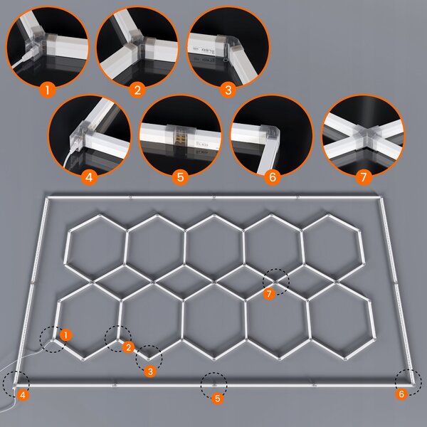 LED HEXAGON osvětlení do garáže 500 W, 484 × 243 cm, studená bílá, IP54