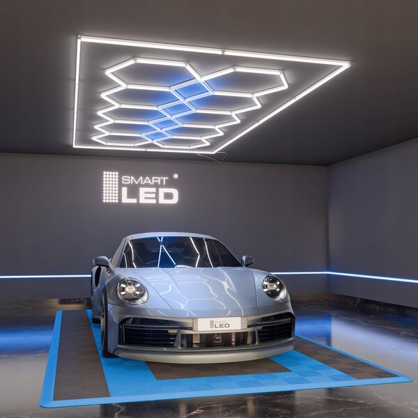 LED HEXAGON osvětlení do garáže 500 W, 484 × 243 cm, studená bílá, IP54