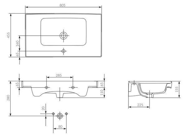 Cersanit Crea, závěsná skříňka s umyvadlem 80cm, set B115, dub, S801-289