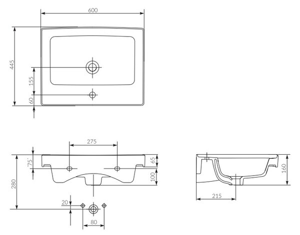 Cersanit Crea, závěsná skříňka s umyvadlem 60cm, set B114, dub, S801-288