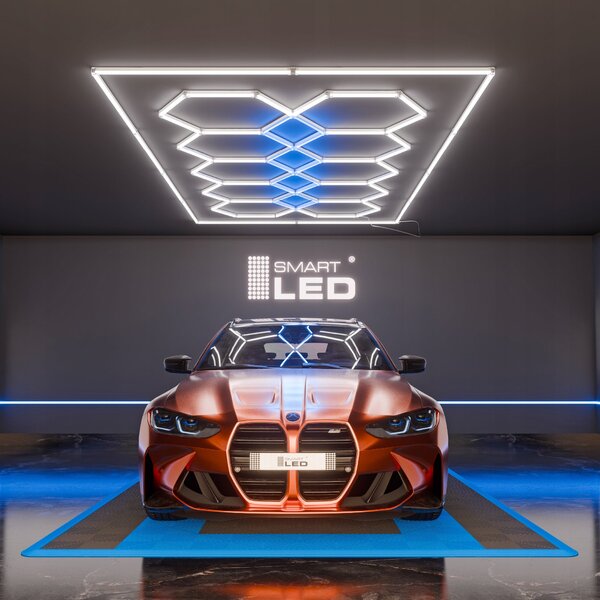 LED HEXAGON osvětlení do garáže 500 W, 484 × 243 cm, studená bílá, IP54