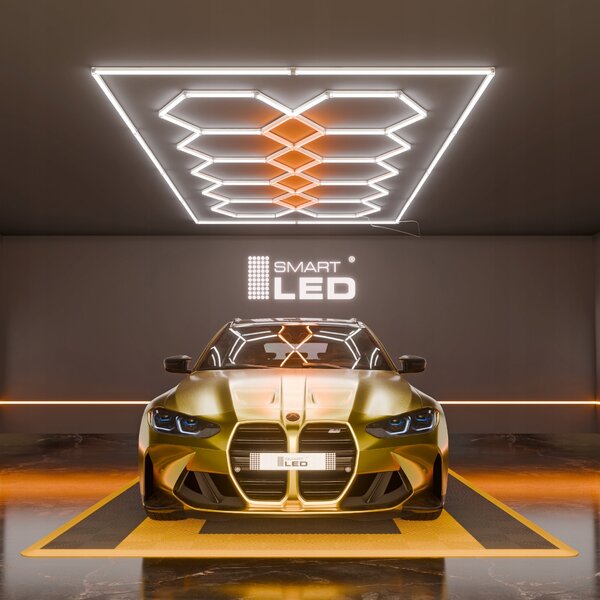 LED HEXAGON osvětlení do garáže 500 W, 484 × 243 cm, studená bílá, IP54