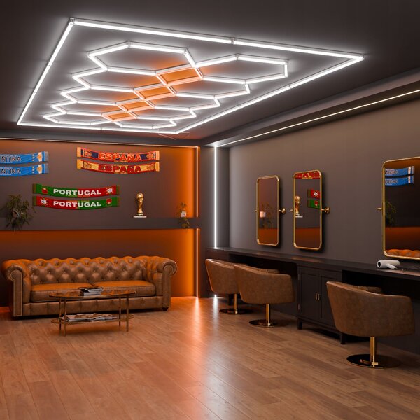 LED HEXAGON osvětlení do garáže 500 W, 484 × 243 cm, studená bílá, IP54