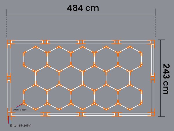 LED HEXAGON osvětlení do garáže 672 W, 484 × 243 cm, studená bílá, IP54
