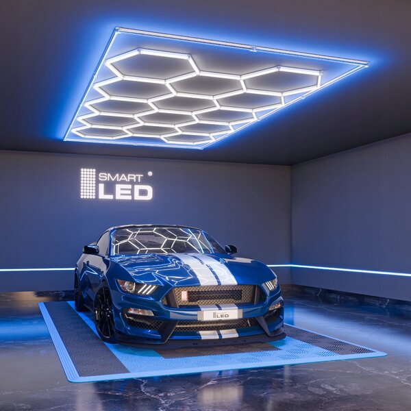 LED HEXAGON osvětlení do garáže 672 W, 484 × 243 cm, studená bílá, IP54