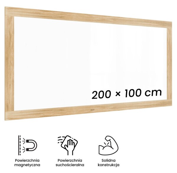 Magnetická tabule PREMIUM 200x100 cm v rámu v barvě dubu, MP2010OAK