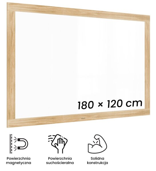 Magnetická tabule PREMIUM 180x120 cm v rámu v barvě dubu, MP1812OAK