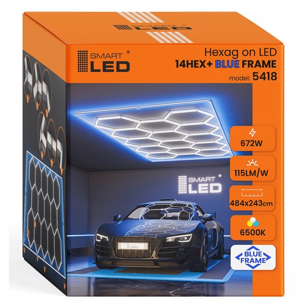 LED HEXAGON osvětlení do garáže 672 W, 484 × 243 cm, studená bílá, IP54