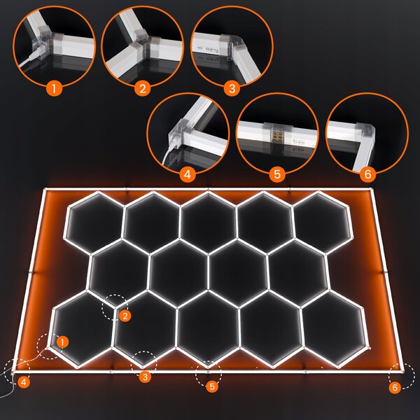 LED HEXAGON osvětlení do garáže 672 W, 484 × 243 cm, studená bílá, IP54