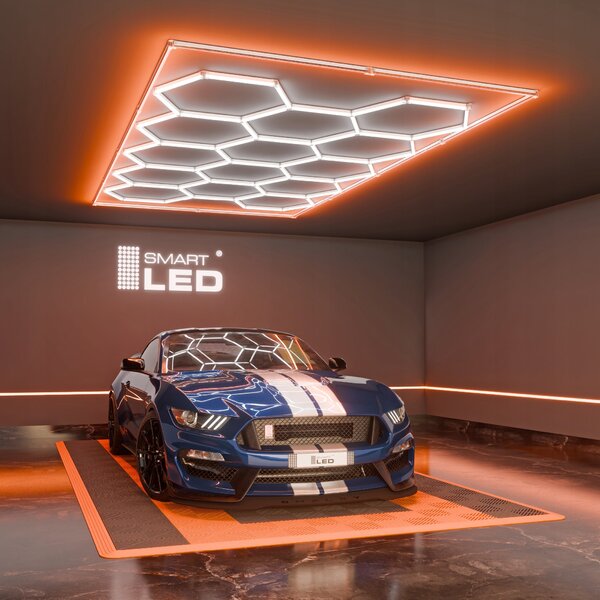 LED HEXAGON osvětlení do garáže 672 W, 484 × 243 cm, studená bílá, IP54