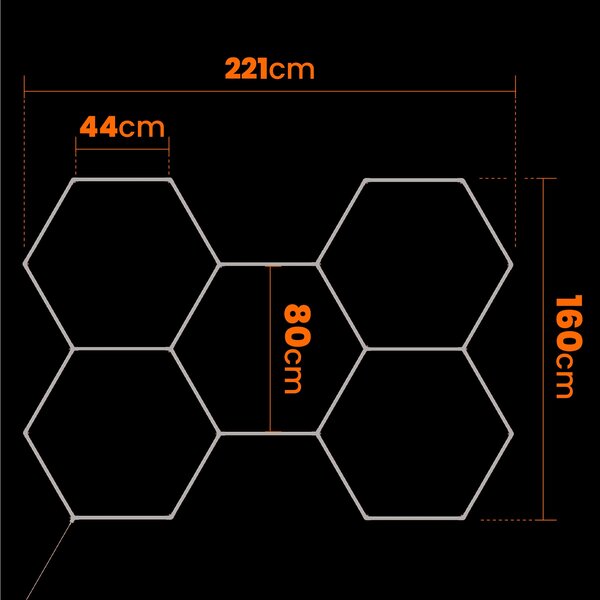 LED HEXAGON osvětlení do garáže 192 W, 221 × 160 cm, stmívatelné, neutrální bílá, IP54