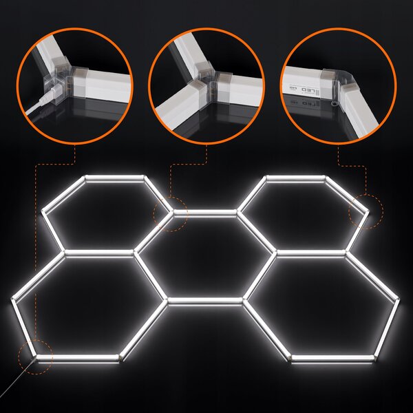 LED HEXAGON osvětlení do garáže 192 W, 221 × 160 cm, stmívatelné, neutrální bílá, IP54