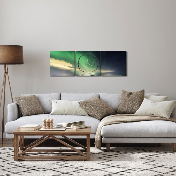 Obraz polární záře (s hodinami) (90x30 cm)