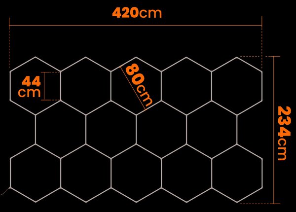 LED HEXAGON osvětlení do garáže 496 W, 420 × 234 cm, stmívatelné, neutrální bílá, IP54