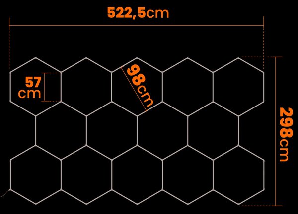 LED HEXAGON osvětlení do garáže 570 W, 522 × 298 cm, stmívatelné, neutrální bílá, IP54