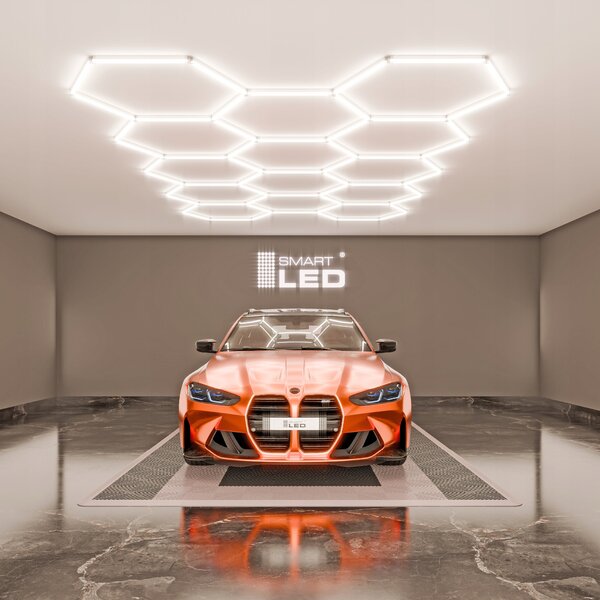 LED HEXAGON osvětlení do garáže 570 W, 522 × 298 cm, stmívatelné, neutrální bílá, IP54