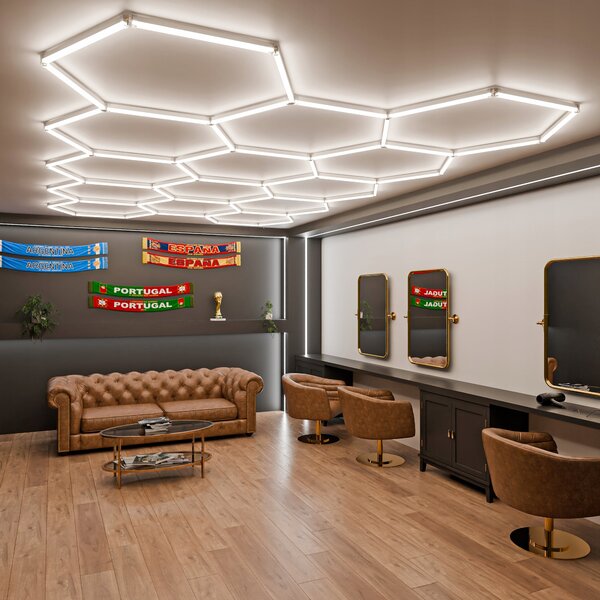 LED HEXAGON osvětlení do garáže 570 W, 522 × 298 cm, stmívatelné, neutrální bílá, IP54