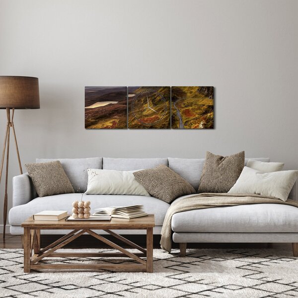 Obraz skotských hor (s hodinami) (90x30 cm)