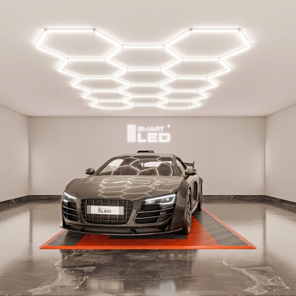 LED HEXAGON osvětlení do garáže 570 W, 522 × 298 cm, stmívatelné, neutrální bílá, IP54