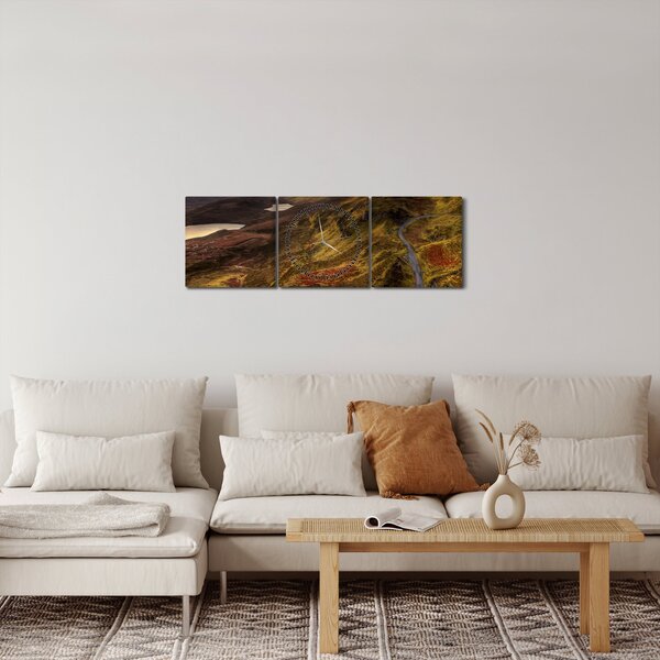 Obraz skotských hor (s hodinami) (90x30 cm)