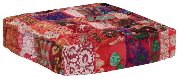 Sedací puf patchwork čtverec ručně vyrobený 50x50x12 cm červený 246575