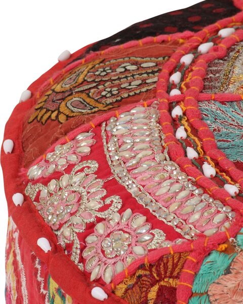 Sedací puf patchwork kulatý bavlna ruční výroba 40x20cm červený 246571