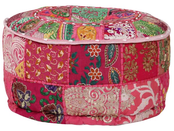 Sedací puf patchwork kulatý bavlna ruční výroba 40x20 cm růžový 246574