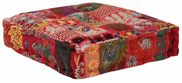 Sedací puf patchwork čtverec ručně vyrobený 50x50x12 cm červený 246575