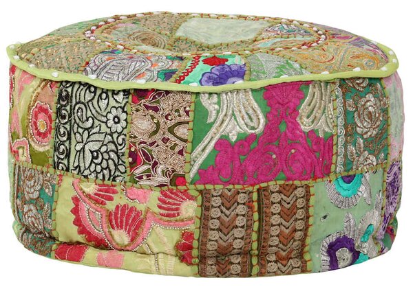 Sedací puf patchwork kulatý bavlna ruční výroba 40x20 cm zelený 246573